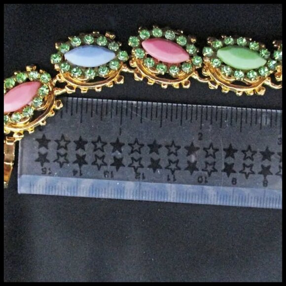 Retro Pastels Bracelet With Rhinestones, One of a Kind, Made Recycled Vintage - Picture 5 of 9